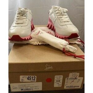 New! Women’s Christian Loubishark Pink/white Donna Flat Sneakers Size 5.5B